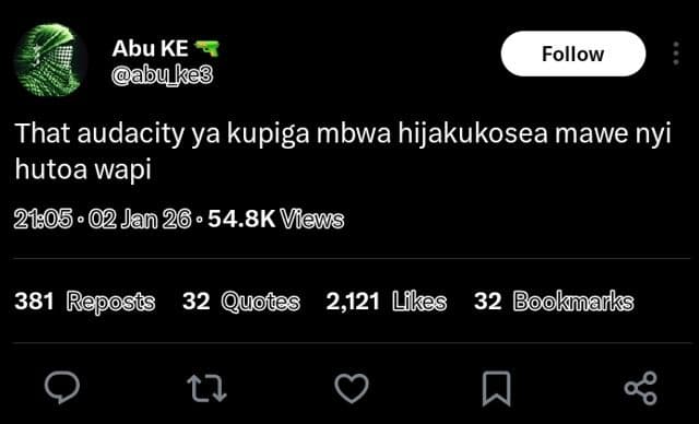 Abu ke abu_keg follow that audacity ya kupiga mbwa hijakukosea mawe nyi hutoa wa