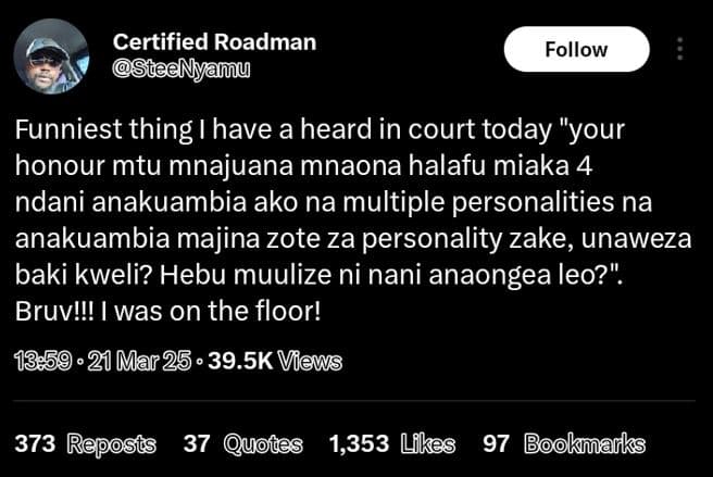 Certified roadman bteenyamu follow funniest thing i have a heard in court today