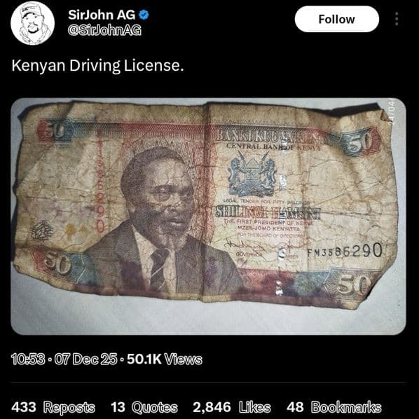 Sirjohn ag sfıjohnag follow kenyan driving license _ susf 540 ovo fv3586290 dec2
