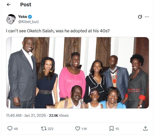 Post yoko kibet_bull can't see oketch salah, was he adopted at his 40s? 11.46 am