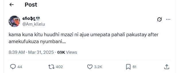 Post chot am_kilelu kama kuna kitu huudhi mzazi ni ajue umepata pahali pakustay