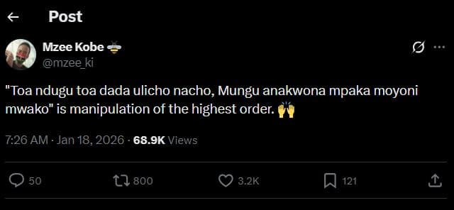 Post mzee kobe mzee_ki toa ndugu toa dada ulicho nacho, mungu anakwona mpaka moy