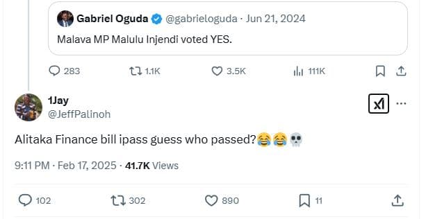 Gabriel oguda gabrieloguda jun 21, malava mp malulu injendi voted yes 283 t2 1k