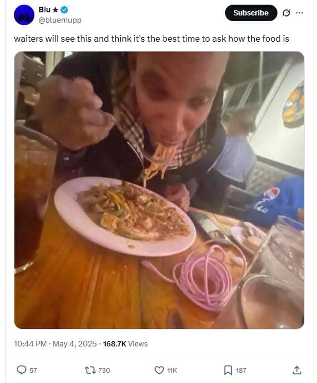 Blu bluemupp subscribe waiters will see this and think it's the best time to ask