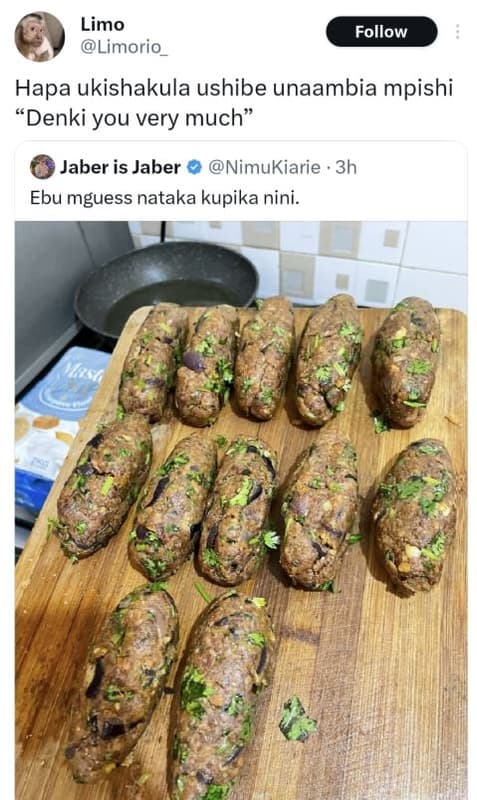 Limo limorio follow hapa ukishakula ushibe unaambia mpishi denki you very much j