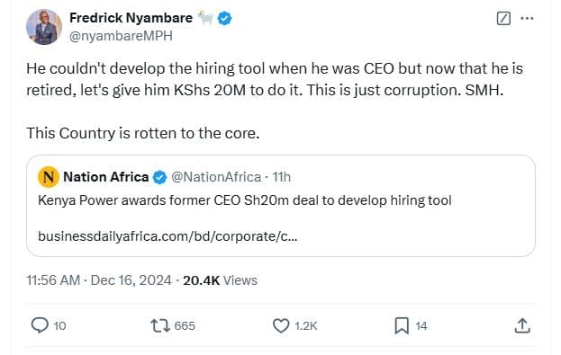 Fredrick nyambare nyambaremph he couldn't develop the hiring tool when he was ce