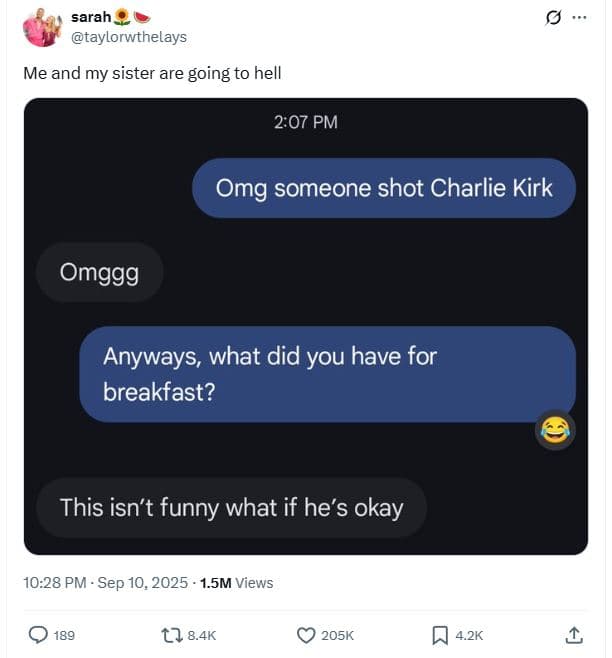 Sarah taylorwthelays me and my sister are going to hell 2.07 pm omg someone shot