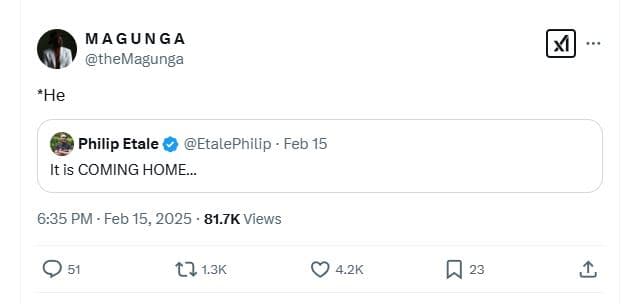 Magunga themagunga 'he philip etale etalephilip feb 15 it is coming home_ 6.35 p