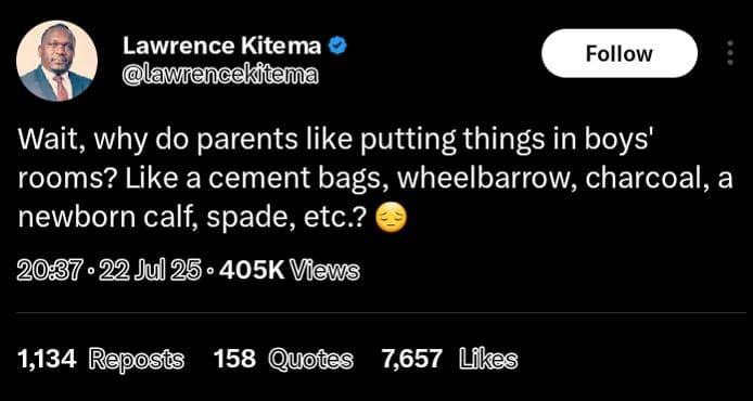 Lawrence kitema lamencekitema follow wait, why do parents like putting things in