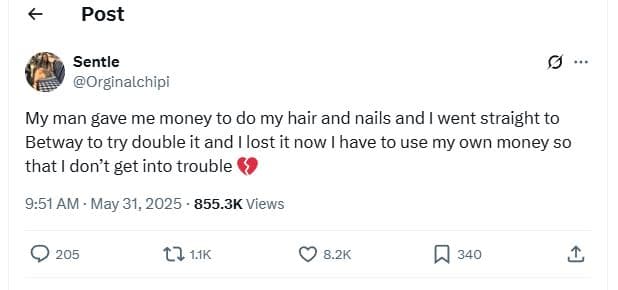 Post sentle orginalchipi my man gave me money to do my hair and nails and went s