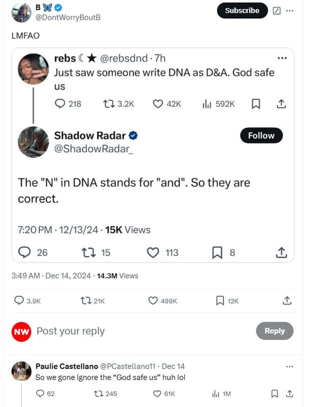 B 83 dontworryboutb subscribe lmfao rebs rebsdnd 7h just saw someone write dna a