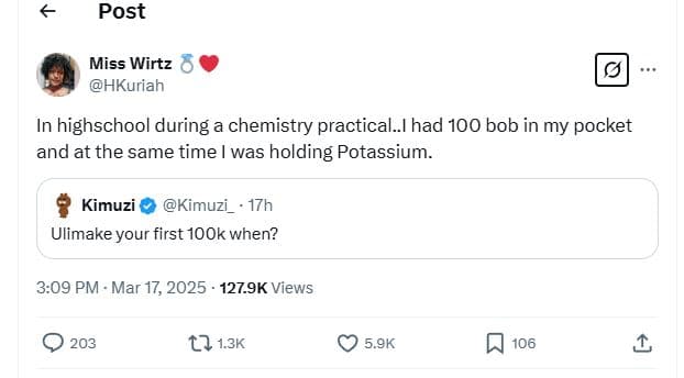 Post miss wirtz hkuriah in highschool during chemistry practical_i had 100 bob i