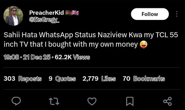 Preacherkid follow sgrg sahii hata whatsapp status naziview kwa my tcl 55 inch t