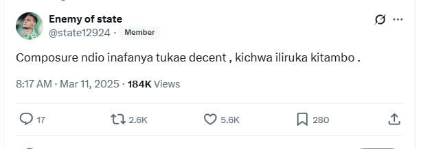 Enemy of state statel2924 member composure ndio inafanya tukae decent , kichwa i