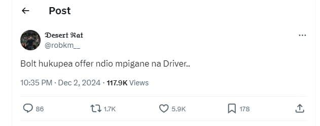 Post desert sat robkm _ bolt hukupea offer ndio mpigane na driver 10.35 pm dec 2