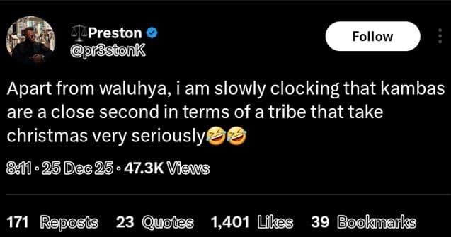 Preston fpfbstonk follow apart from waluhya i am slowly clocking that kambas are