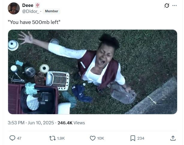 Deee didor_ member you have 5oomb left 3.53 pm jun 10, 246.4k views 0 47 t2 19k