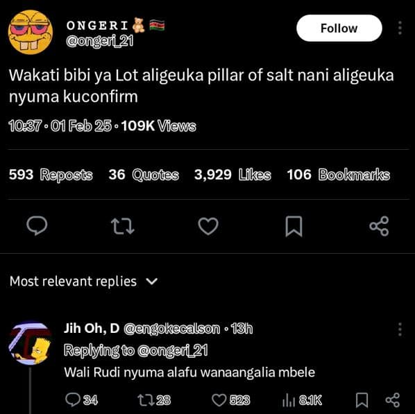 Ongeri ongef21 follow wakati bibi ya lot aligeuka pillar of salt nani aligeuka n