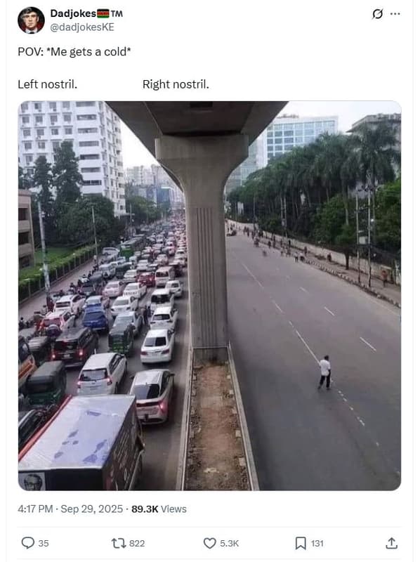 Dadjokest tm dadjokeske pov me gets a cold left nostril . right nostril. 417 pm