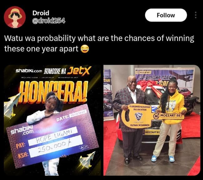 Droid doid254 follow watu wa probability what are the chances of winning these o