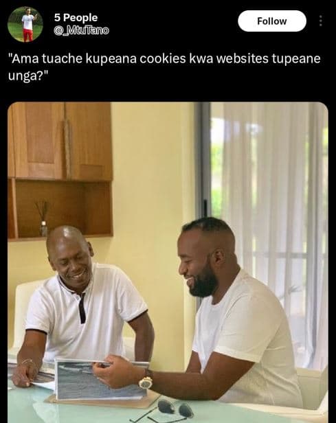 5 people mmuutano follow ama tuache kupeana cookies kwa websites tupeane unga?