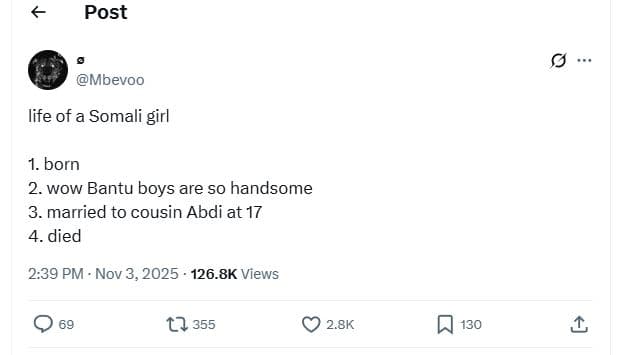 Post mbevoo life of a somali girl 1.born wow bantu boys are so handsome 3. marri