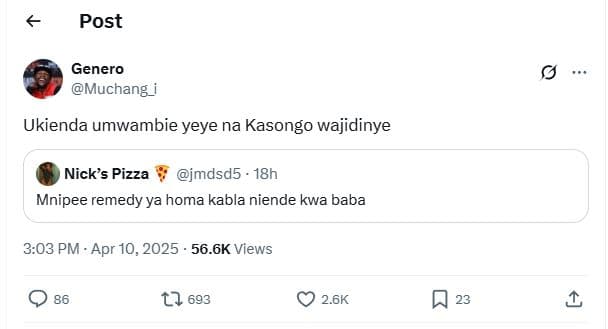 Post genero muchang_i ukienda umwambie yeye na kasongo wajidinye nick's pizza jm