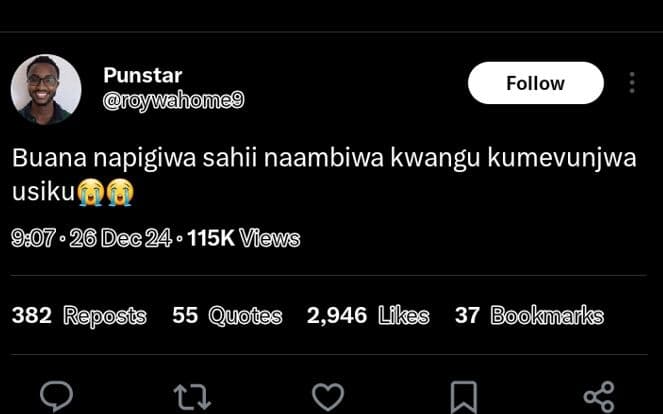 Punstar prywahomeg follow buana napigiwa sahii naambiwa kwangu kumevunjwa usiku