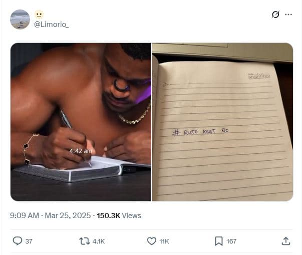 Limorio_ 4 ruto musi 4,42 am 9.09 am . mar 25, 150.3k views t2 4ik 1ik 167