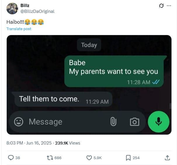 Billz billzdaoriginal haibolll sà2 translate post today babe my parents want to