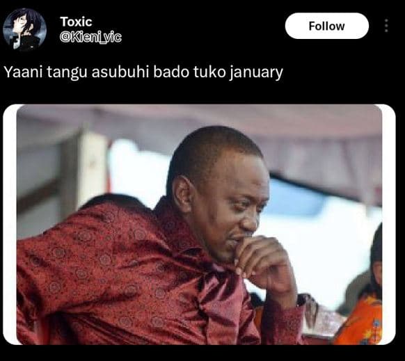 Toxic kaniyic follow yaani tangu asubuhi bado tuko january