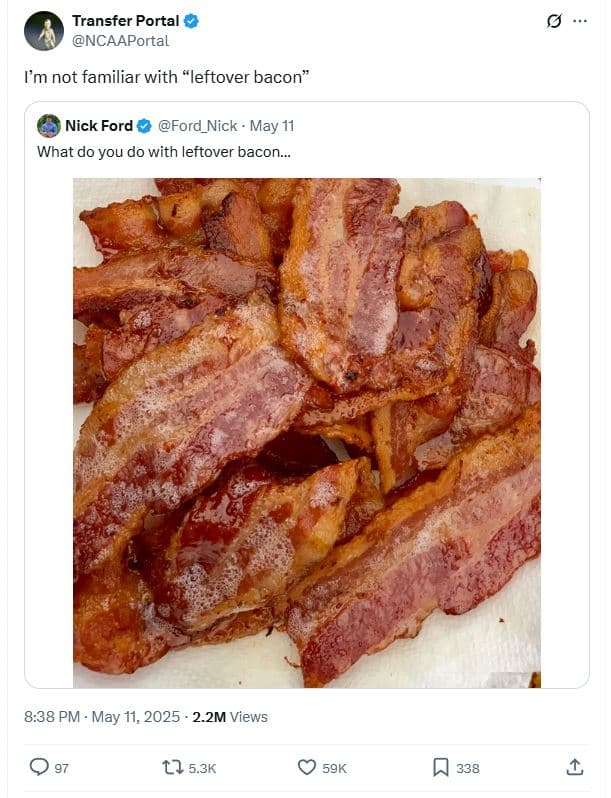 Transfer portal ncaaportal pm not familiar with leftover bacon nick ford ford_ni