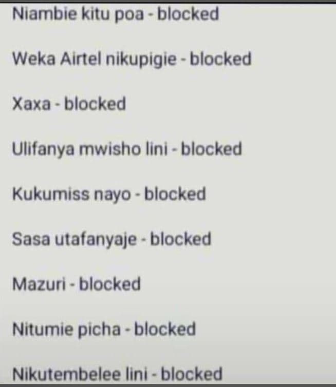 Niambie kitu poa blocked weka airtel nikupigie blocked xaxa blocked ulifanya mwi