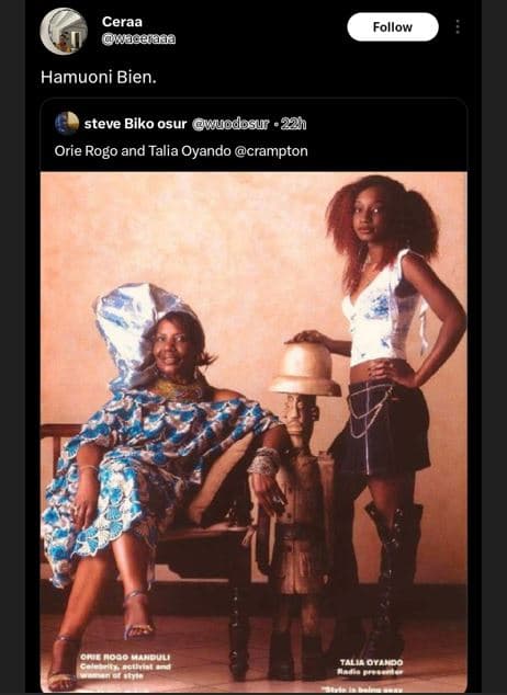 Ceraa ageraaa follow hamuoni bien. steve biko osur wyodosur orie rogo and talia