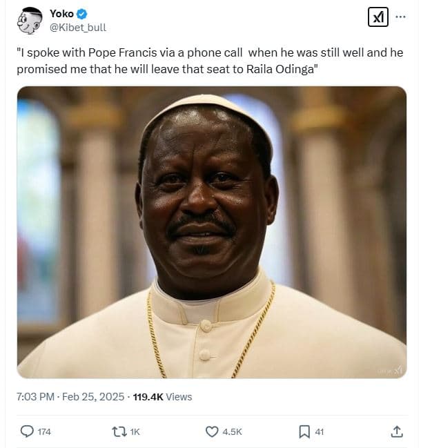 Yoko kibet_bull spoke with pope francis via a phone call when he was still well