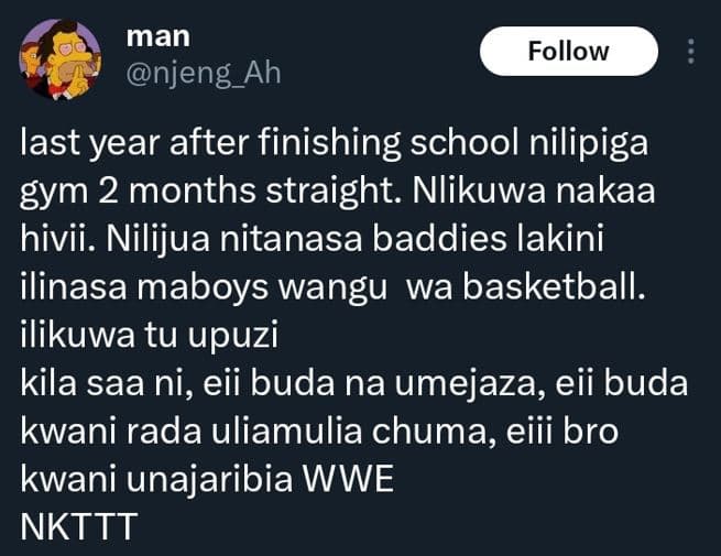Man njeng_ah follow last year after finishing school nilipiga gym 2 months strai