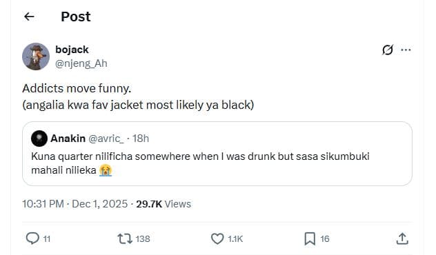 Post bojack njeng_ah addicts move funny angalia kwa fav jacket most likely ya bl