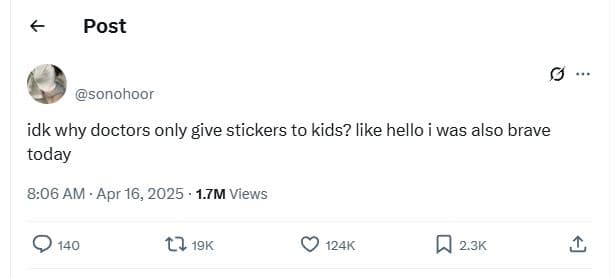 Post sonohoor idk why doctors only give stickers to kids? like hello was also br