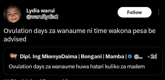 Lydia warui waluilydla2 follow ovulation days za wanaume ni time wakona pesa be