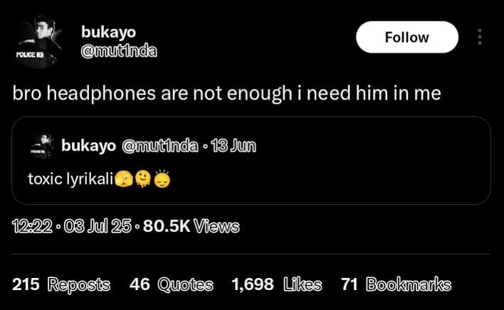 Bukayo mutinda follow tuc bro headphones are not enough i need him in me bukayo