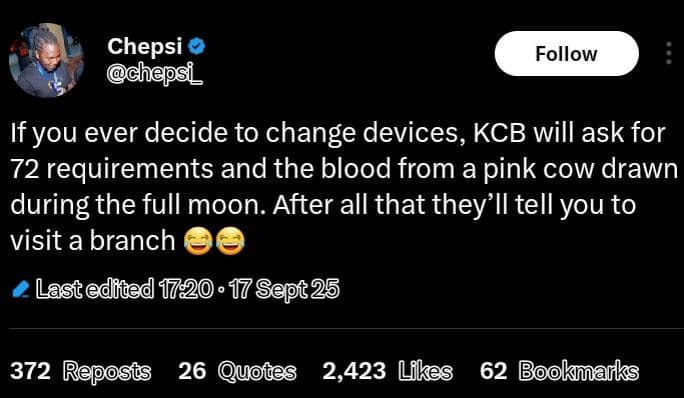 Chepsi chepsi_ follow ifyou ever decide to change devices kcb will ask for 72 re