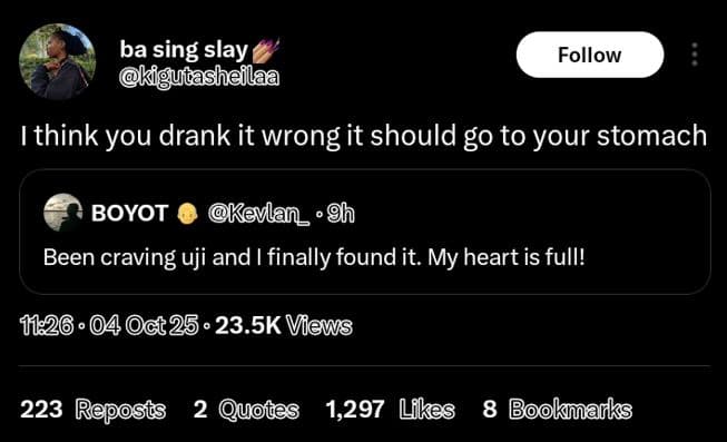 Ba sing slay kigutasheilaa follow think you drank it wrong it should go to your