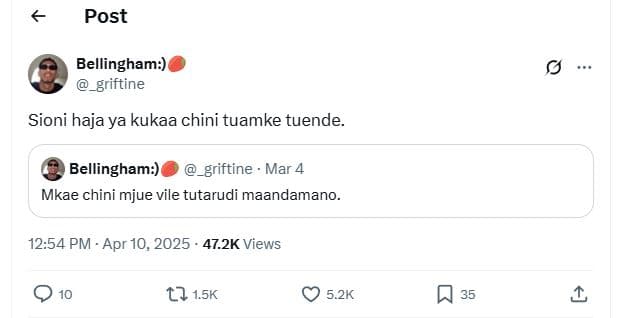 Post bellingham griftine sioni haja ya kukaa chini tuamke tuende bellingham grif