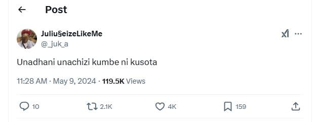 Post juliuseizelikeme juk_a unadhani unachizi kumbe ni kusota 11.28 am may 9, 11