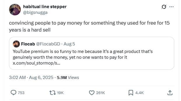 Habitual line stepper bigsnugga convincing people to pay money for something the