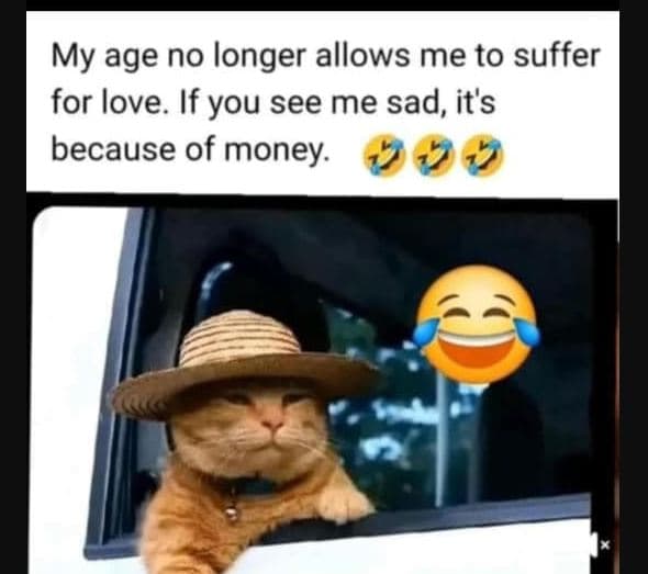 My age no longer allows me to suffer for love. if you see me sad, it's because o