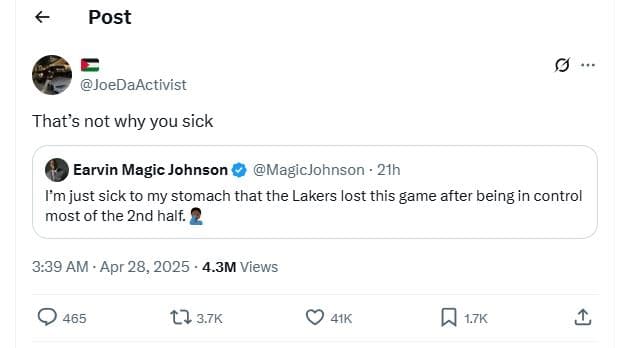 Post joedaactivist that's not why you sick earvin magic johnson magicjohnson 21h