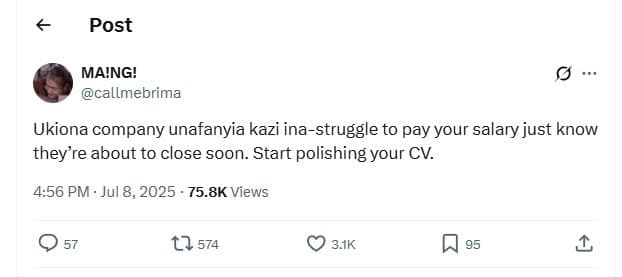 Post maing! callmebrima ukiona company unafanyia kazi inastruggle to pay your sa