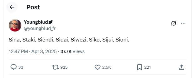 Post youngbludy youngblud_fr sina, staki, siendi, sidai, siwezi, siko sijui, sio