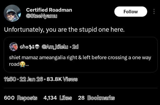 Certified roadman stednyamu follow unfortunately you are the stupid one here gho